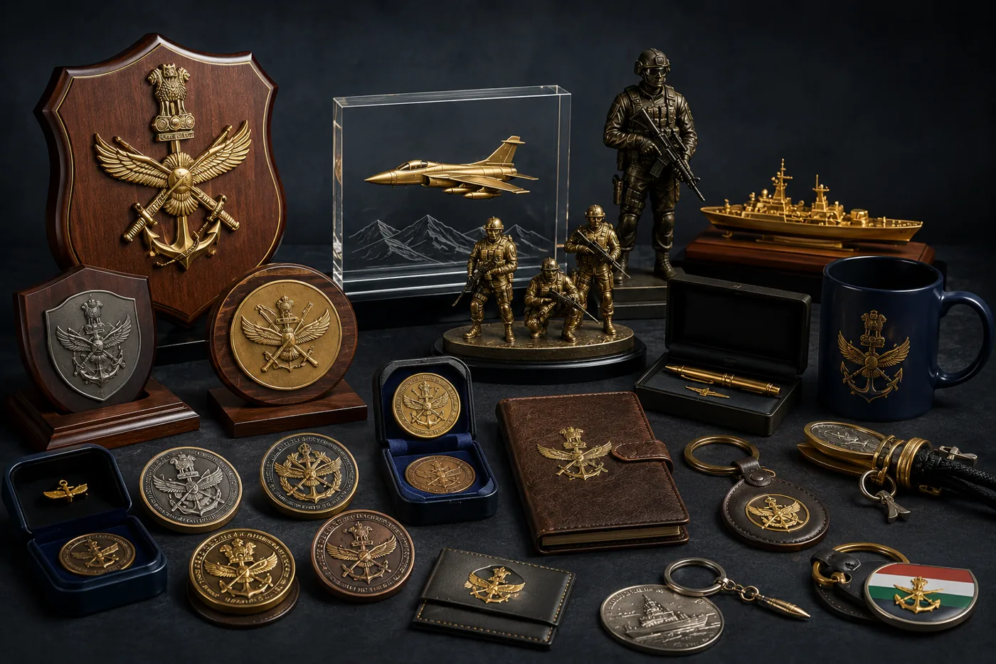 Medals, challenge coins, plaques, trophies and leather folders crafted to regimental standards