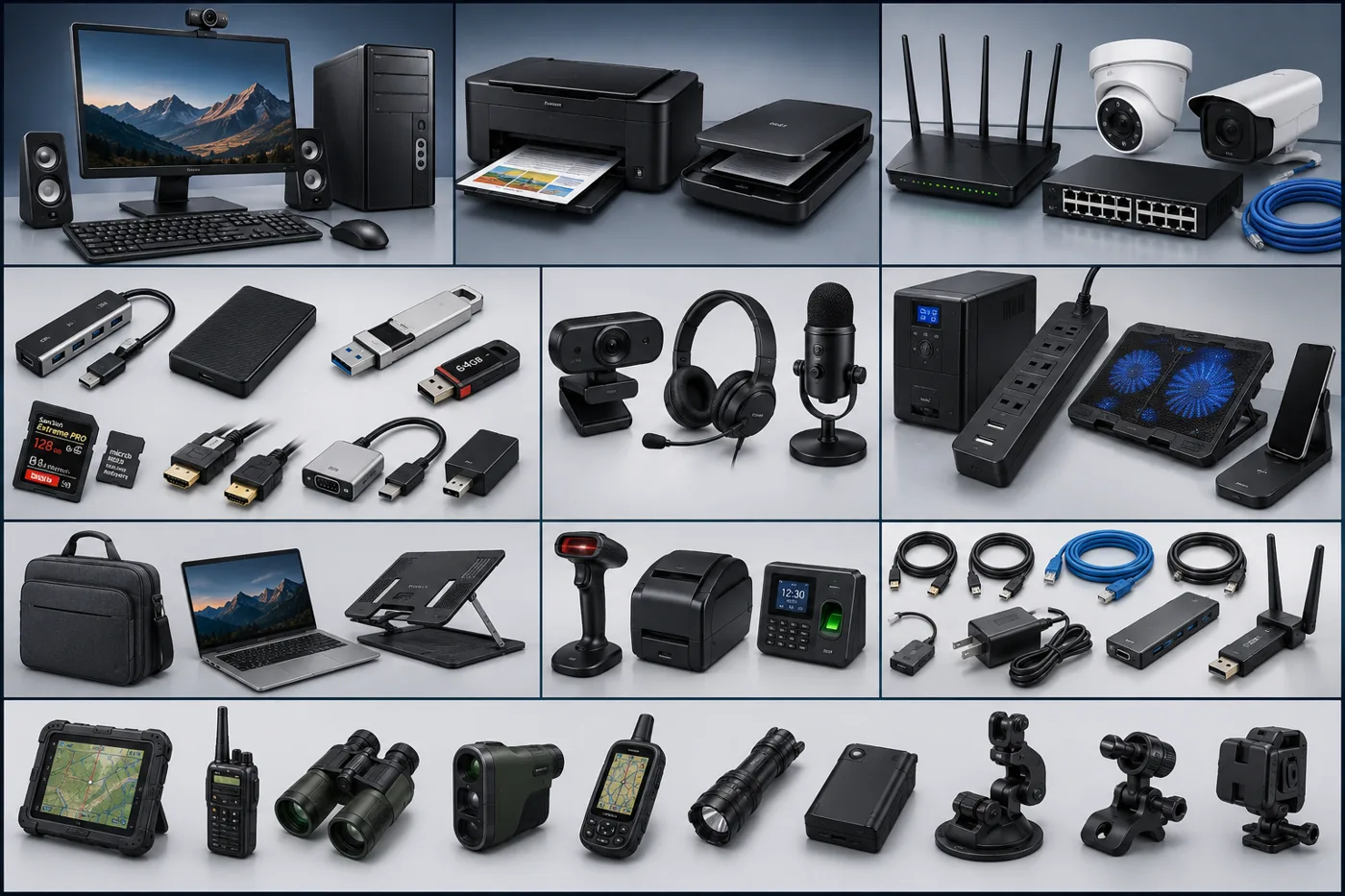 Computer peripherals, printers, networking equipment, storage and power backup